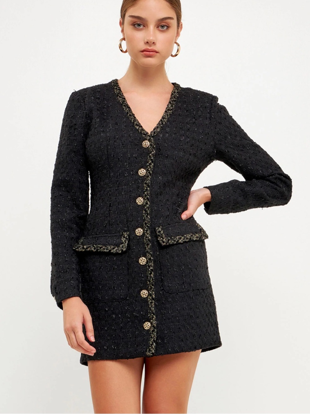Endless Rose Black Tweed Jacket with Gold-Thread Trim